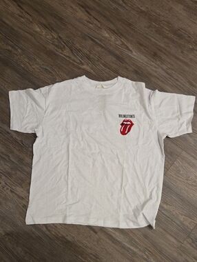 the Rolling Stones White Shirt with Red Tongue Chest Logo